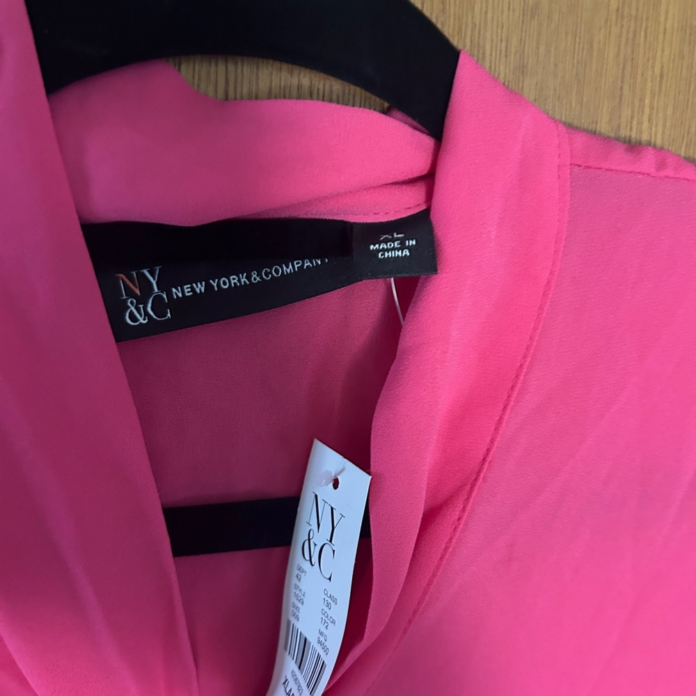 New York & Company Hot Pink Tie-Neck Ruffle Sleeve Blouse - Picture 5 of 6